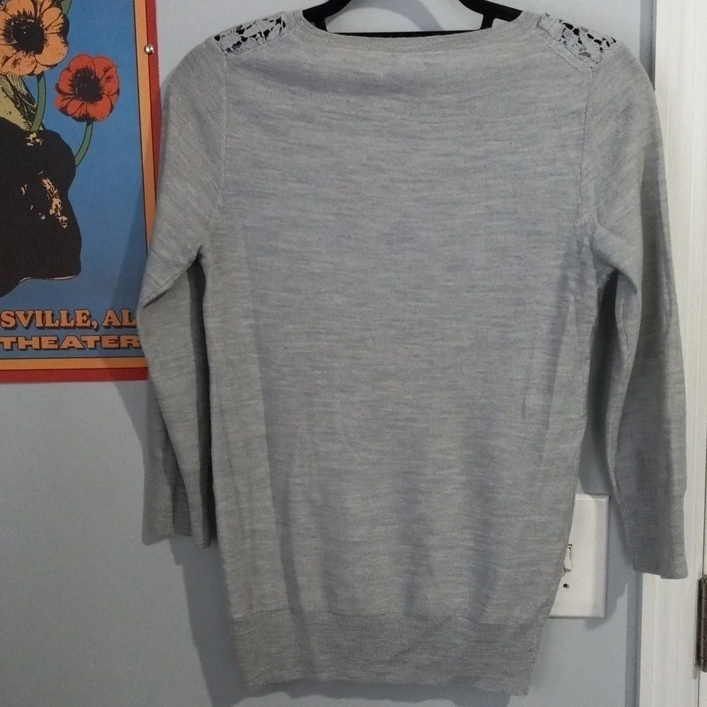 J. Crew Heather Grey Merino Wool Sweater with Floral Chest Cutouts